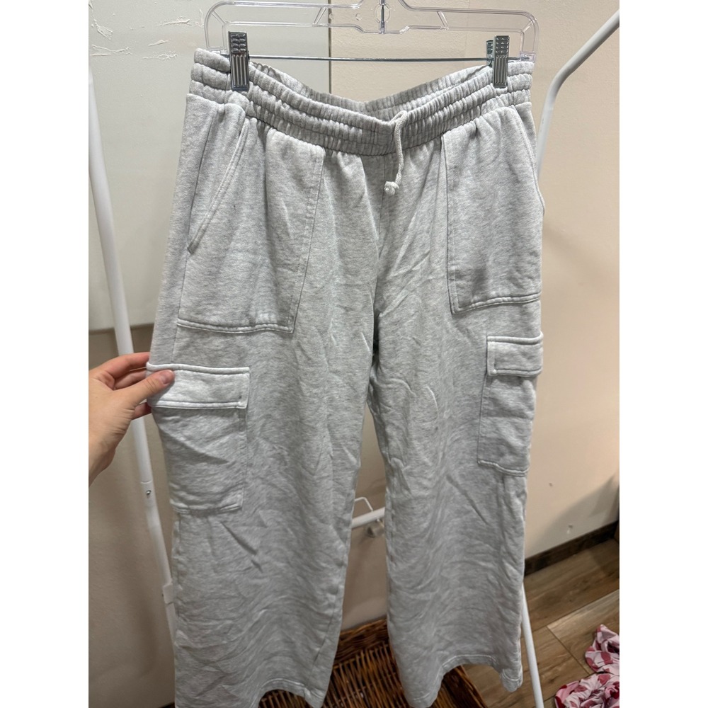 Old Navy SoComfy Womens Cargo Sweatpants Gray Wide Leg Ankle